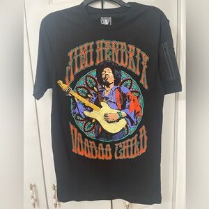 JIMI HENDRIX T Shirt VOODOO CHILD Rock Music- Zipper On Sleeve -PTP 19” L 29”